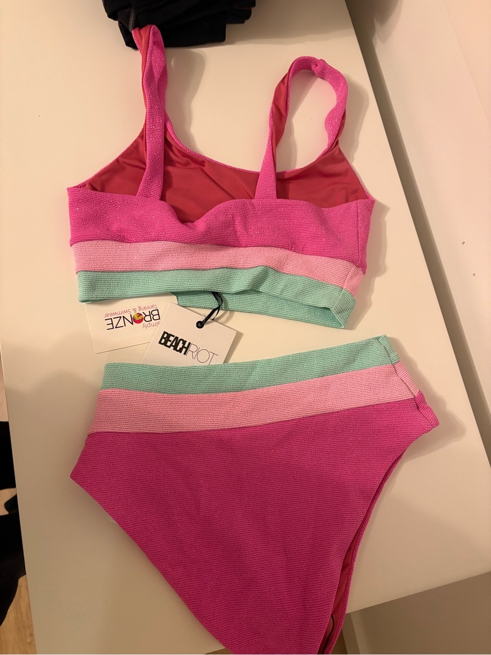 Beach Riot Pink, Mint & Light Pink Ribbed Two-Piece Swim Set - Picture 2 of 3